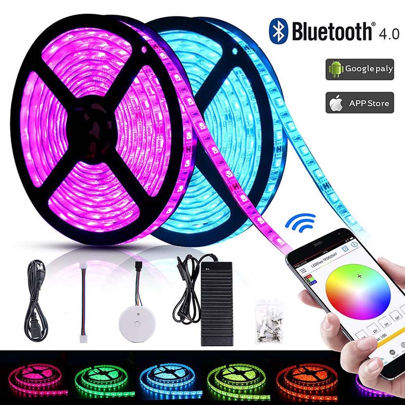 DC24V 32.8ft (10m) RGB LED Strip Lights WIFI Smartphone App Controlled 5050 LED Light Strip 600 LEDS Waterproof IP65